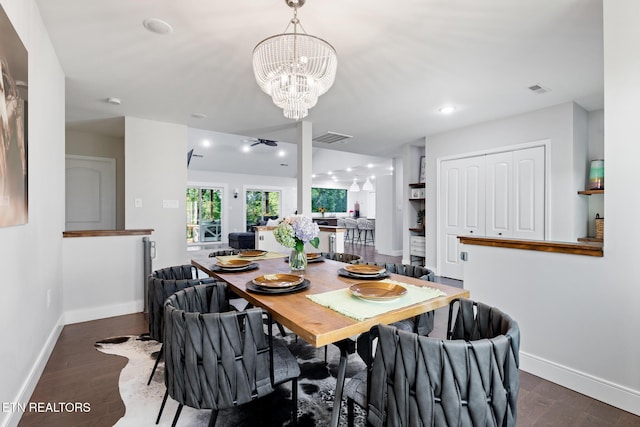 9401 Shirley Ann Rd, Kodak, TN 37764 - dining area featuring dark wood-type flooring, a chandelier, and recessed lighting