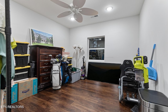 9401 Shirley Ann Rd, Kodak, TN 37764 - miscellaneous room featuring ceiling fan, dark wood-style flooring, and recessed lighting