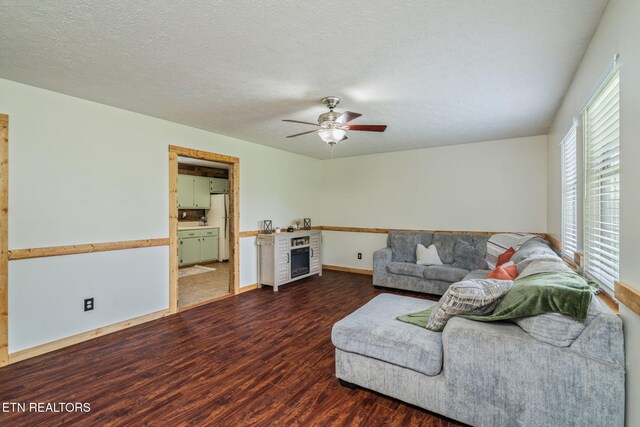 555 N Trigonia Rd, Greenback, TN 37742 - living area with dark wood-style floors, a ceiling fan, and a textured ceiling