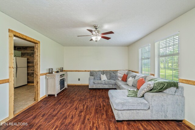 555 N Trigonia Rd, Greenback, TN 37742 - living area featuring dark wood finished floors, a ceiling fan, and a fireplace