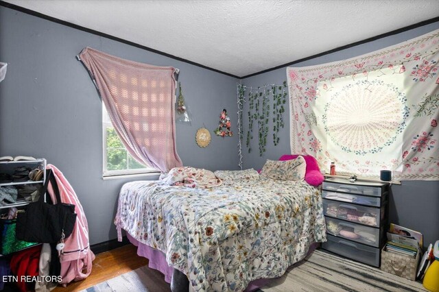 330 Dilbeck Ln, Caryville, TN 37714 - bedroom featuring wood finished floors, ornamental molding, and a textured ceiling