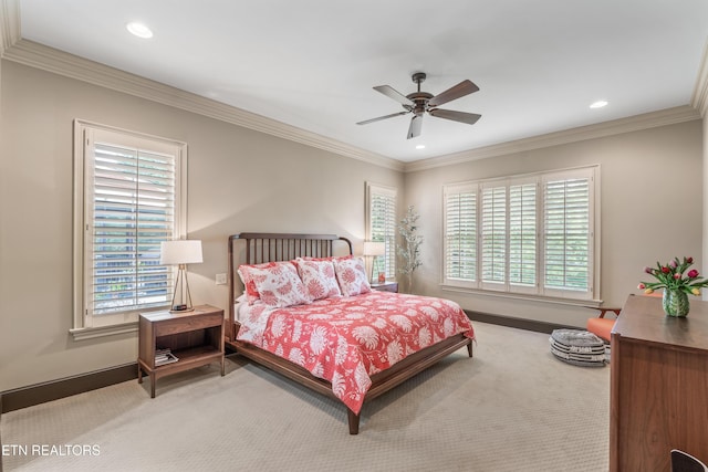 12209 Preston Landing Way, Knoxville, TN 37922 - bedroom featuring recessed lighting, ornamental molding, a ceiling fan, and carpet floors