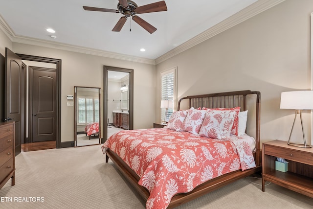 12209 Preston Landing Way, Knoxville, TN 37922 - bedroom with multiple windows, carpet flooring, ornamental molding, recessed lighting, and connected bathroom