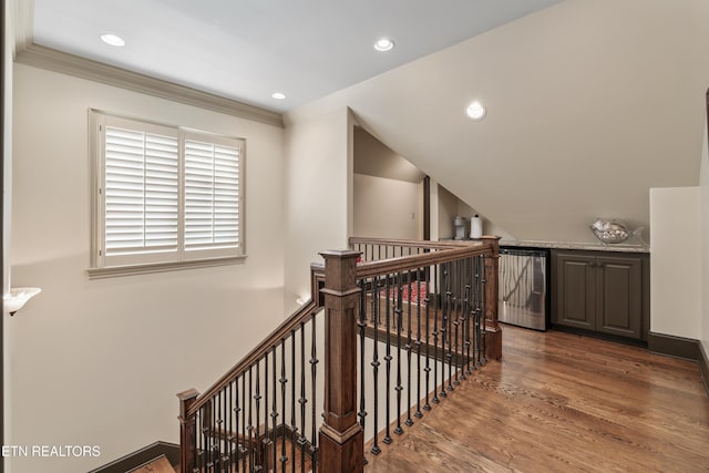 12209 Preston Landing Way, Knoxville, TN 37922 - stairs with wood finished floors, recessed lighting, and ornamental molding