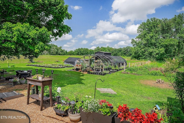 1790 Coon Hunt Rd, Baxter, TN 38544 - view of green lawn with a greenhouse and an outdoor structure