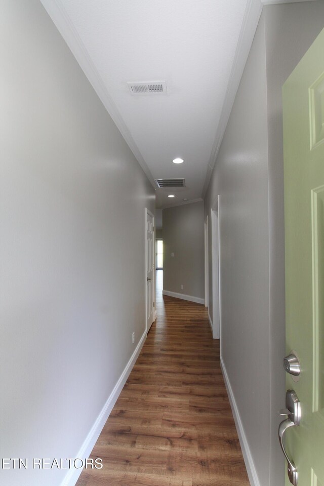 122 Dayflower Way, Maynardville, TN 37807 - hallway with wood finished floors, recessed lighting, and crown molding