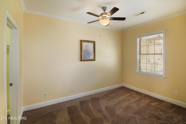 122 Dayflower Way, Maynardville, TN 37807 - empty room with dark carpet, crown molding, and a ceiling fan