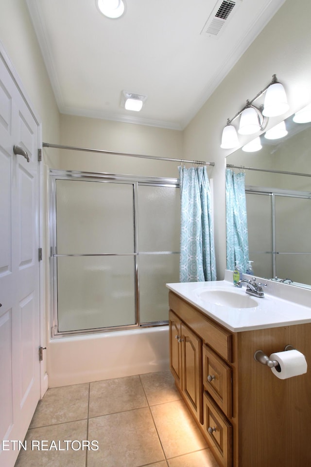 122 Dayflower Way, Maynardville, TN 37807 - bathroom featuring vanity, bath / shower combo with glass door, tile patterned flooring, and crown molding