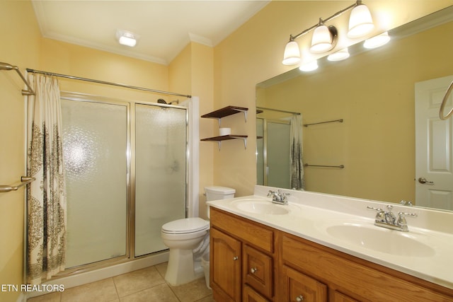 122 Dayflower Way, Maynardville, TN 37807 - full bath with a stall shower, tile patterned flooring, double vanity, and crown molding