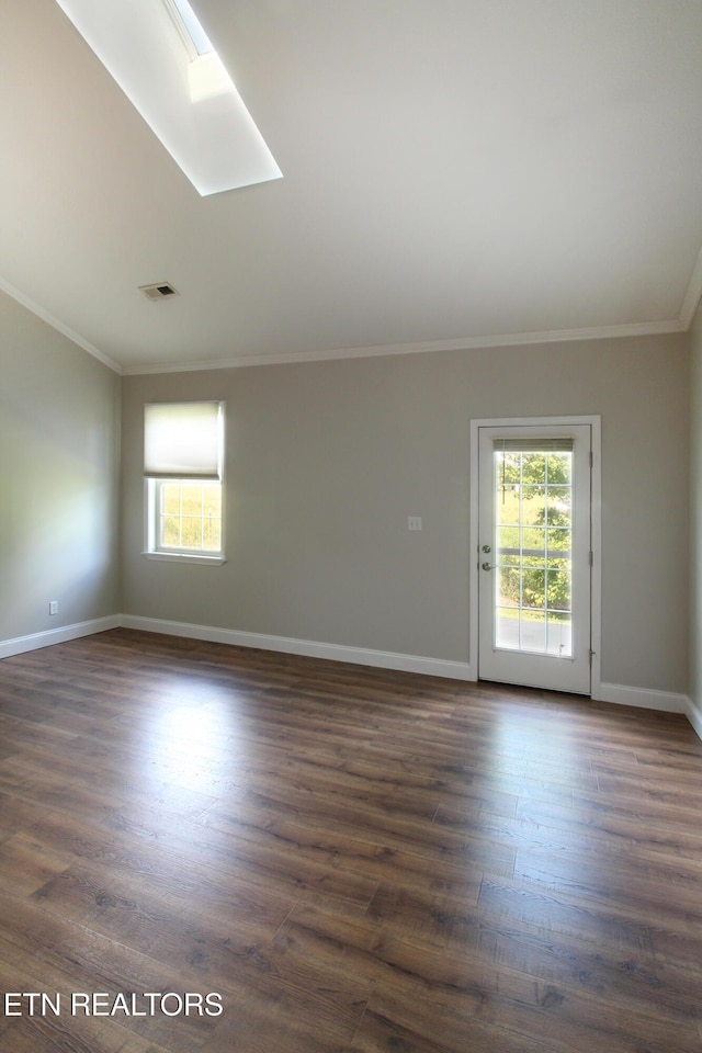 122 Dayflower Way, Maynardville, TN 37807 - empty room featuring ornamental molding, dark wood-style flooring, and a skylight