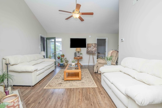 5632 Libby Way, Knoxville, TN 37924 - living area with lofted ceiling, ceiling fan, and wood finished floors