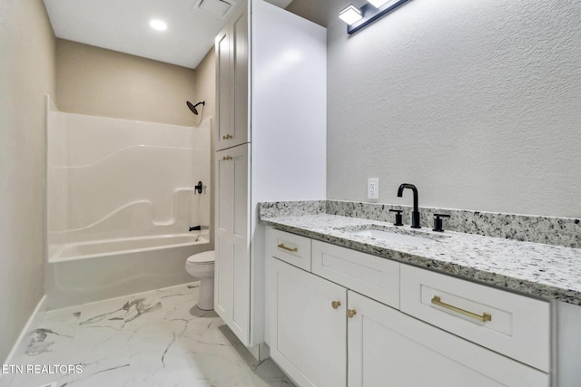 320 Ridge Ln, Monterey, TN 38574 - bathroom featuring vanity, bathing tub / shower combination, and marble finish floors