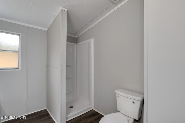 6952 Cottonport Rd, Decatur, TN 37322 - bathroom with wood finished floors, ornamental molding, and a shower