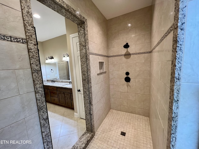 2005 River Mist Cir, New Market, TN 37820 - full bath with a tile shower, double vanity, and tile patterned floors