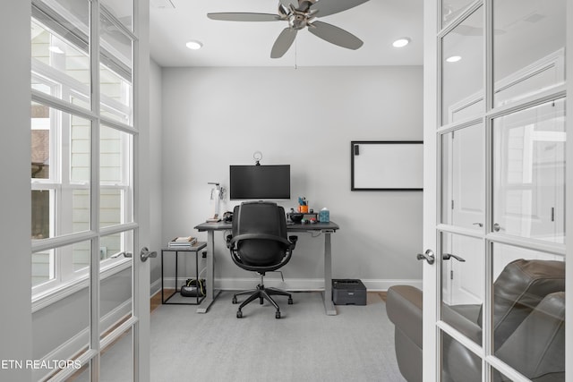 402 Sycamore Pl, Loudon, TN 37774 - office space with plenty of natural light, ceiling fan, french doors, and recessed lighting