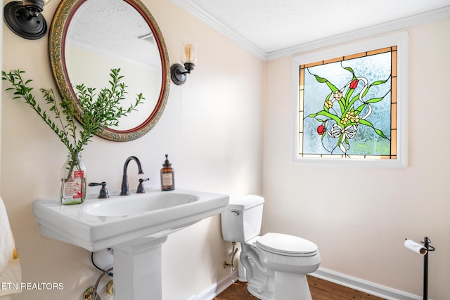 824 W Woodchase Rd, Knoxville, TN 37934 - bathroom featuring ornamental molding, wood finished floors, and a textured ceiling