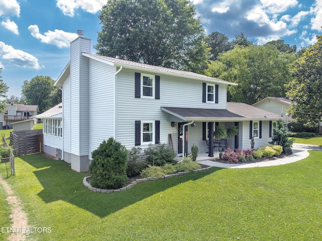 1839 Plumb Creek Cir, Knoxville, TN 37932 - traditional-style home with a chimney, a porch, and roof with shingles