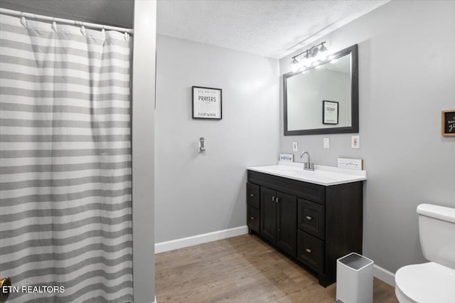 288 Forks Grove Rd, Lafollette, TN 37766 - bathroom with a textured ceiling, vanity, wood finished floors, and a shower with curtain