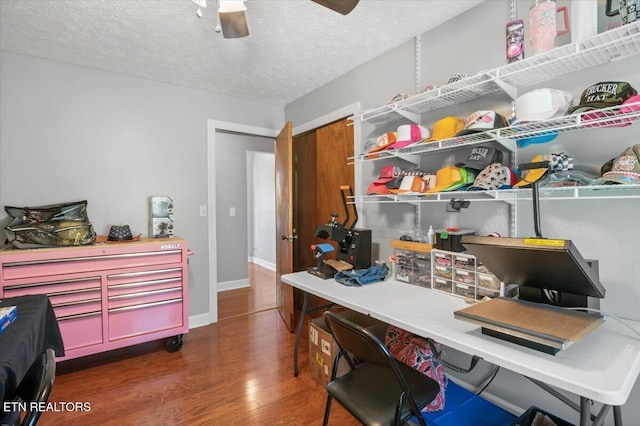 288 Forks Grove Rd, Lafollette, TN 37766 - office featuring wood finished floors, ceiling fan, and a textured ceiling