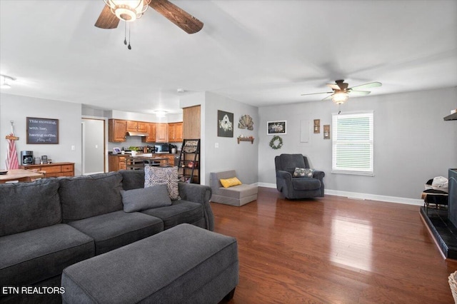 288 Forks Grove Rd, Lafollette, TN 37766 - living area with ceiling fan and dark wood finished floors