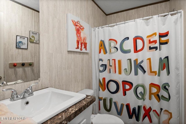 288 Forks Grove Rd, Lafollette, TN 37766 - full bath with vanity, curtained shower, and ornamental molding