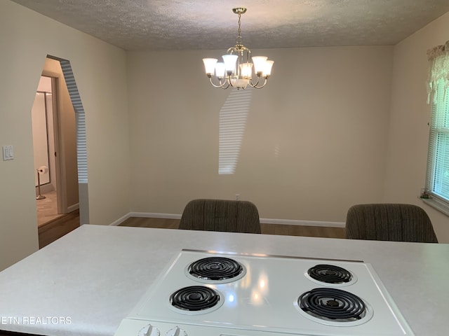195 Hamblin St, New Tazewell, TN 37825 - dining space featuring a chandelier, wood finished floors, and a textured ceiling