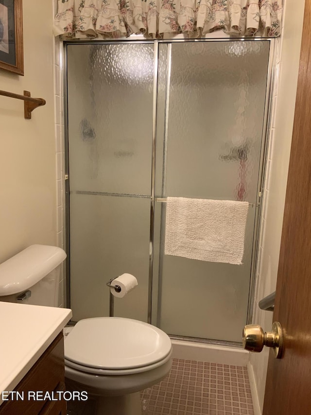 195 Hamblin St, New Tazewell, TN 37825 - bathroom featuring vanity, a stall shower, and tile patterned flooring