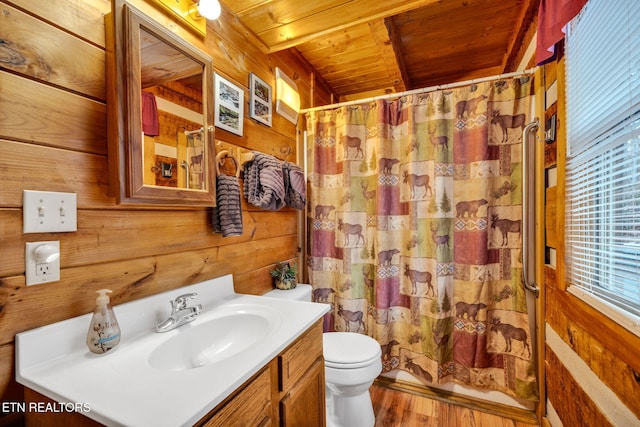 2784 Mountain View Cir, Sevierville, TN 37862 - bathroom with wood ceiling, wooden walls, vanity, and wood finished floors