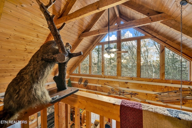 2784 Mountain View Cir, Sevierville, TN 37862 - detailed view of a wooden ceiling with exposed beams and wooden walls