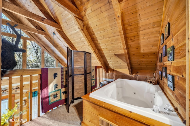 2784 Mountain View Cir, Sevierville, TN 37862 - bathroom with wood ceiling and a jetted tub