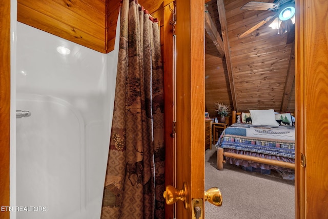 2784 Mountain View Cir, Sevierville, TN 37862 - carpeted bedroom with wooden ceiling and vaulted ceiling