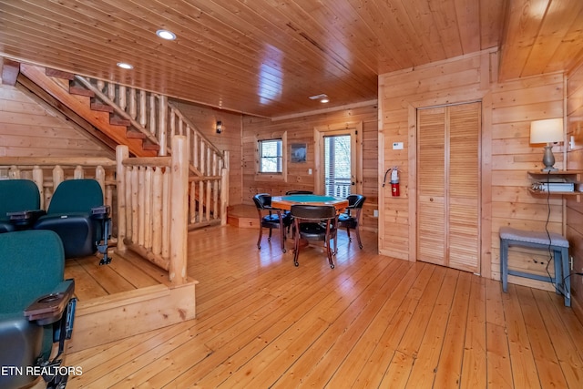 1032 Black Bear Cub Way, Sevierville, TN 37862 - game room featuring wood walls, wood-type flooring, wooden ceiling, and recessed lighting