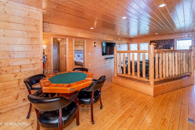 1032 Black Bear Cub Way, Sevierville, TN 37862 - game room featuring wooden ceiling, recessed lighting, wooden walls, and hardwood / wood-style flooring