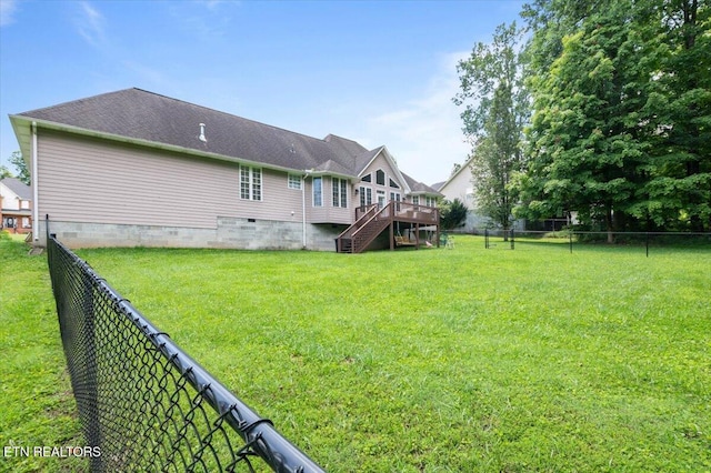 171 Forest Cove Ct, Jacksboro, TN 37757 - rear view of house featuring stairway, crawl space, a fenced backyard, and a deck
