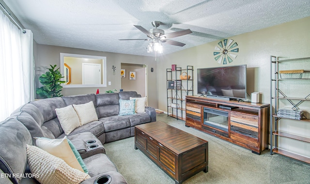 181 Overlook Ln, Jacksboro, TN 37757 - carpeted living area featuring ceiling fan and a textured ceiling