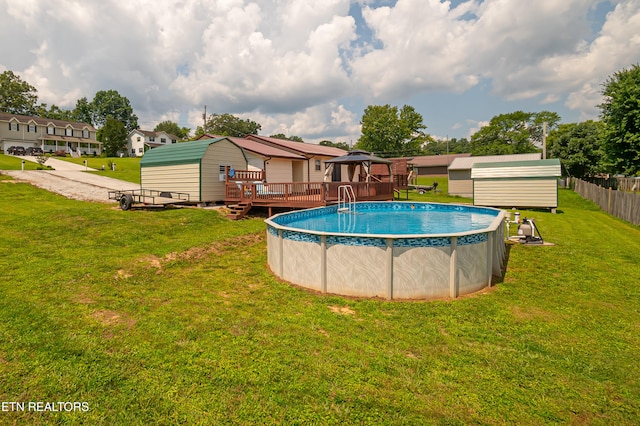 181 Overlook Ln, Jacksboro, TN 37757 - view of pool featuring a gazebo, a deck, a storage unit, and a residential view