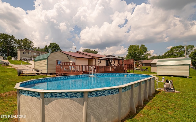 181 Overlook Ln, Jacksboro, TN 37757 - swimming pool with a wooden deck, a gazebo, and a lawn