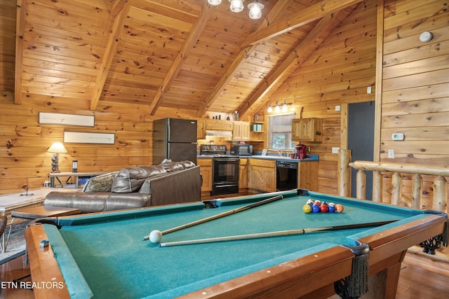 1235 Honeysuckle Ln, Sevierville, TN 37876 - game room with billiards, wooden walls, wooden ceiling, and wood finished floors