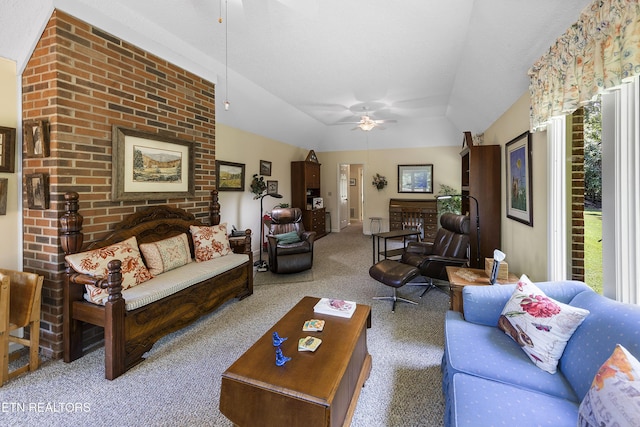 302 Lake St, Harriman, TN 37748 - living area with a ceiling fan, carpet flooring, and lofted ceiling