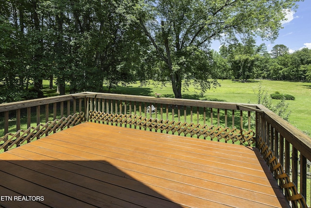 302 Lake St, Harriman, TN 37748 - deck with a yard and view of wooded area