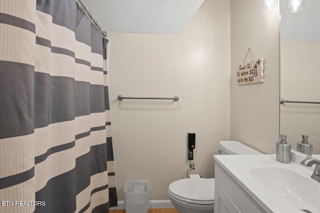 824 Deerfield Way, Lafollette, TN 37766 - bathroom featuring a textured ceiling, vanity, and a shower with shower curtain