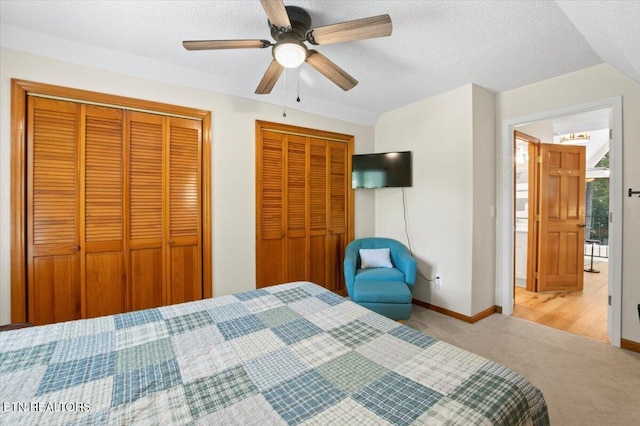 824 Deerfield Way, Lafollette, TN 37766 - bedroom with carpet floors, two closets, a textured ceiling, and ceiling fan