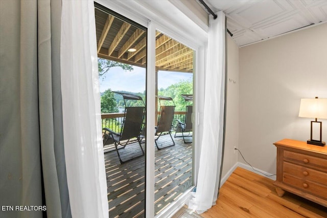 824 Deerfield Way, Lafollette, TN 37766 - doorway to outside featuring light wood-style flooring and baseboards