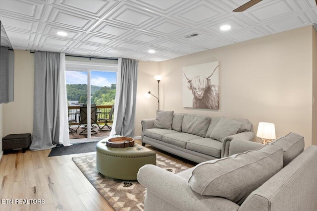 824 Deerfield Way, Lafollette, TN 37766 - living room with an ornate ceiling, light wood-style floors, and recessed lighting