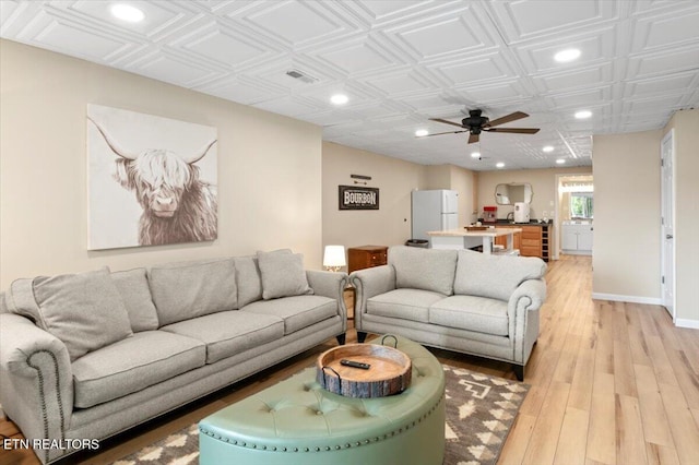 824 Deerfield Way, Lafollette, TN 37766 - living area featuring recessed lighting, a ceiling fan, light wood finished floors, and an ornate ceiling