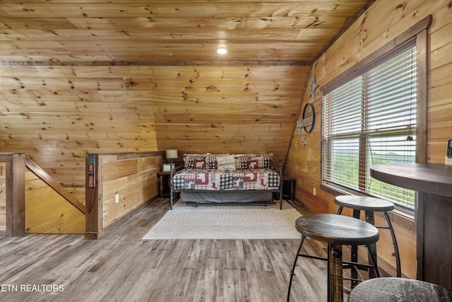 3169 Bear Mountain Ln, Sevierville, TN 37876 - bedroom featuring wood walls, wooden ceiling, and wood finished floors