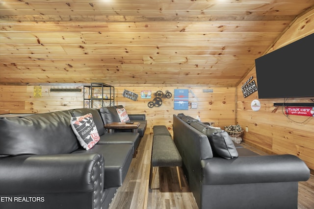 3169 Bear Mountain Ln, Sevierville, TN 37876 - living room with wood finished floors, wood walls, wooden ceiling, and lofted ceiling