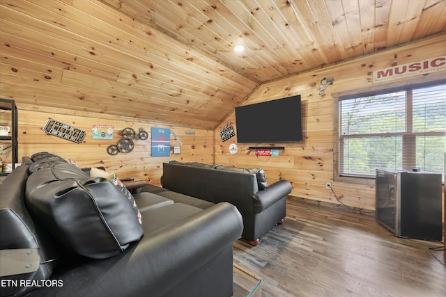 3169 Bear Mountain Ln, Sevierville, TN 37876 - living area featuring wooden ceiling, wooden walls, vaulted ceiling, and wood finished floors