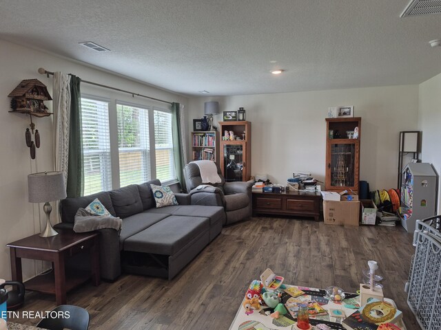 7515 Grasshopper Ln, Corryton, TN 37721 - living area featuring dark wood-type flooring and a textured ceiling