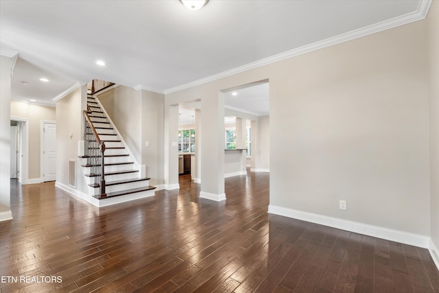 9208 Palomino Way, Knoxville, TN 37922 - entrance foyer featuring dark wood finished floors, ornamental molding, stairs, and recessed lighting